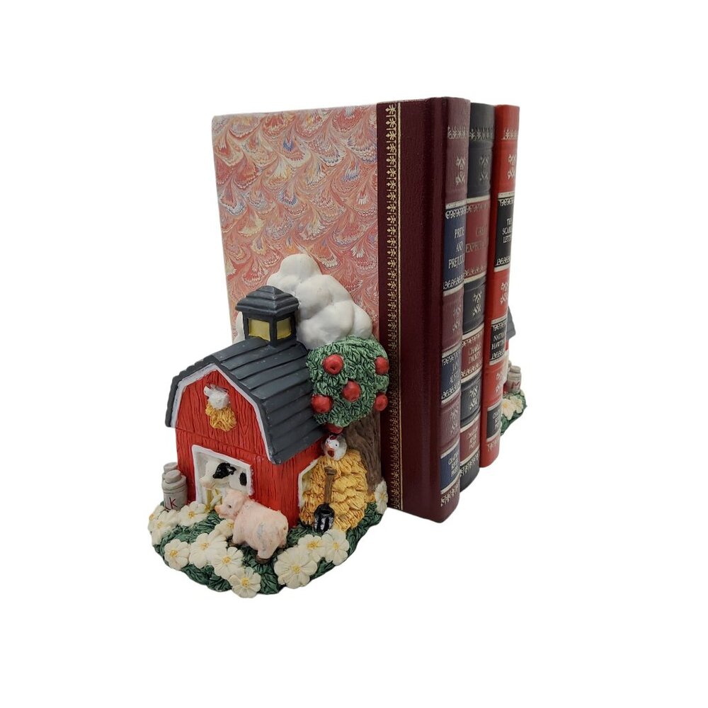 vintage youngs heavy resin red barn farm animals vibrant colors bookends. - Picture 11 of 13